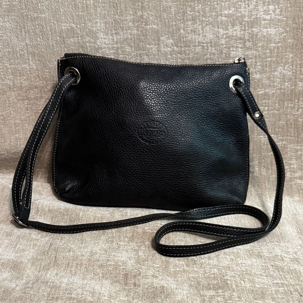 Roots Black Pebbled Leather Crossbody Bag